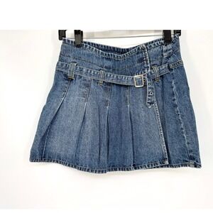 Vintage Y2K Justice Denim‎ Mini Skirt Pleated Belted Grunge 90s